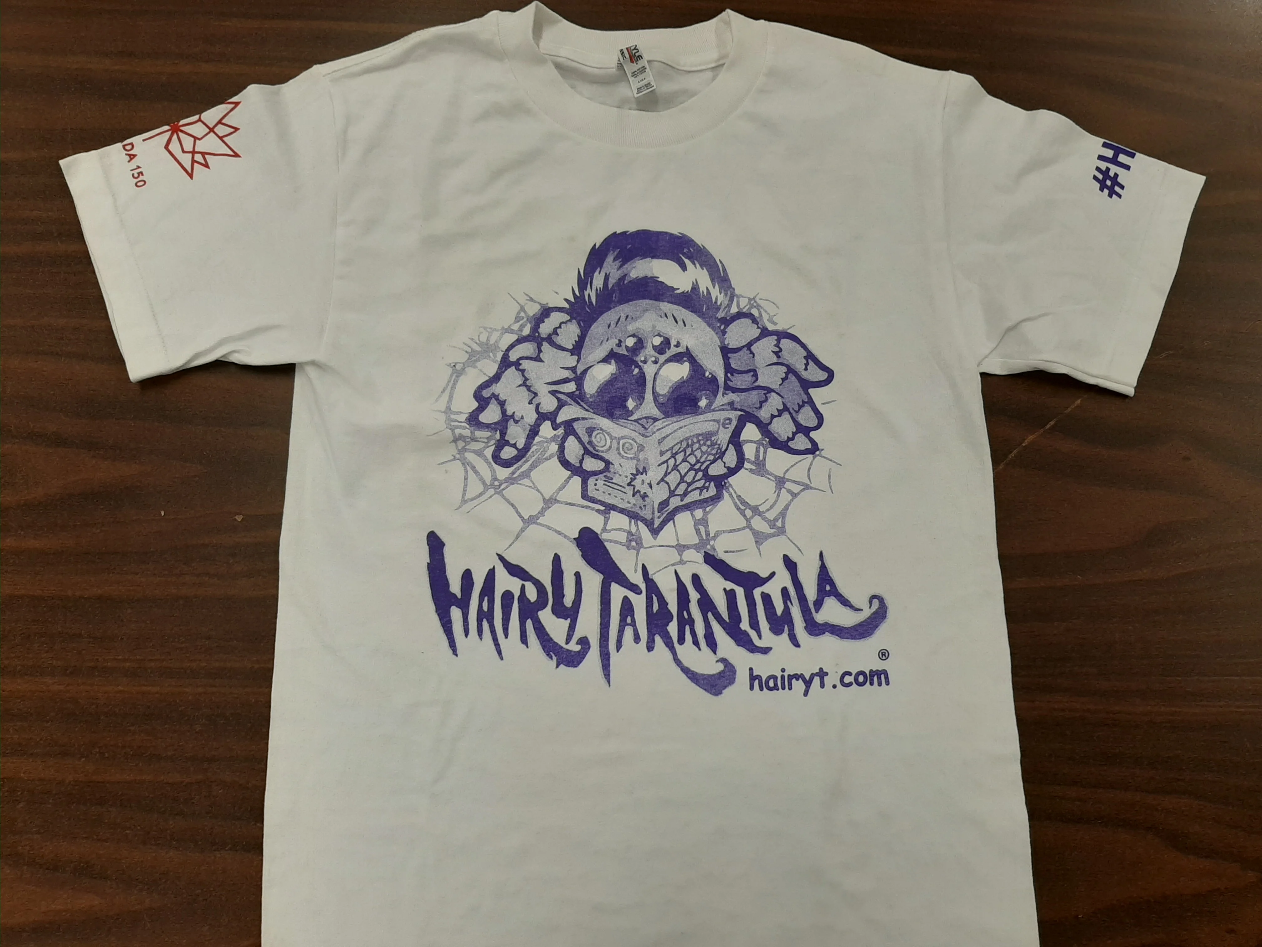Hairy Tarantula T-shirts - White - Retro Logo - #HT25