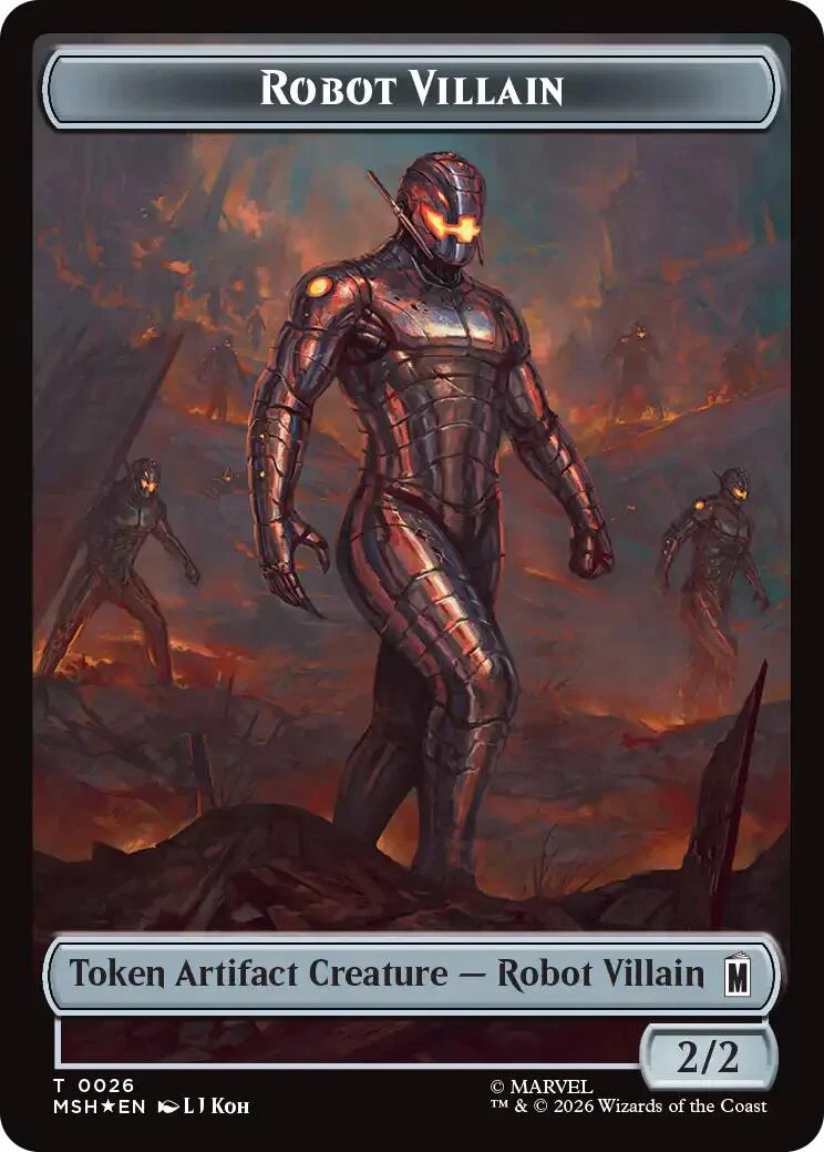 Villain // Robot Villain Double-Sided Token (025//026) (Surge Foil) [Marvel Super Heroes Tokens] - Image 2